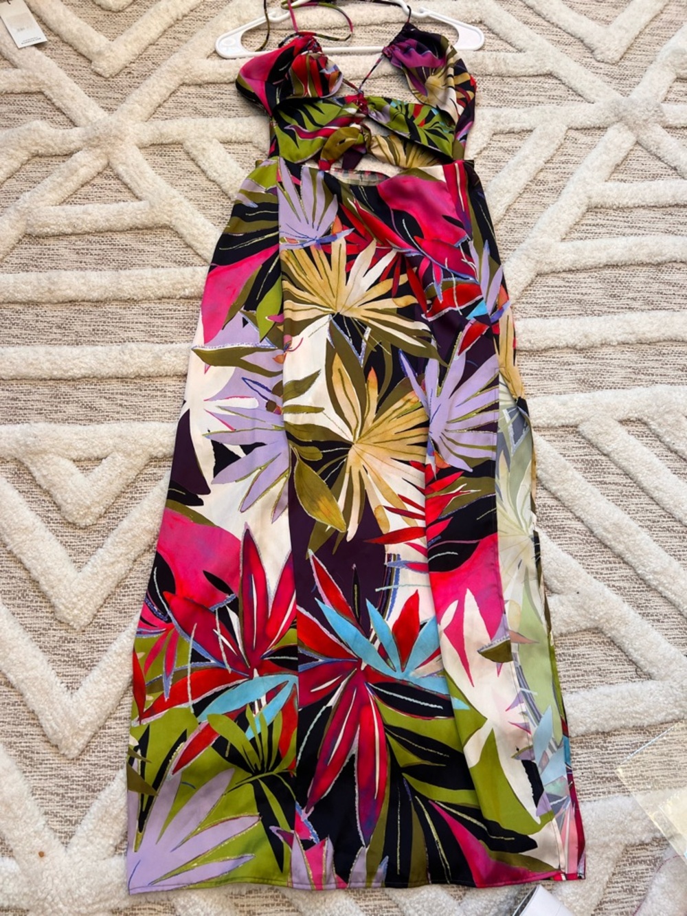 Zara Tropical Cutout Halter Vacation Maxi Dress XS Side Slit Vacay must have